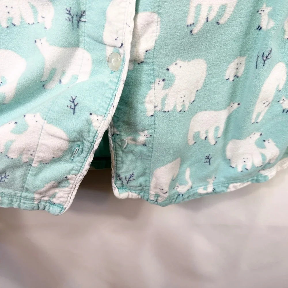 Munki‎ Munki Large Pajama Set Flannel Polar Bear Blue Womens Novelty Holiday 528
